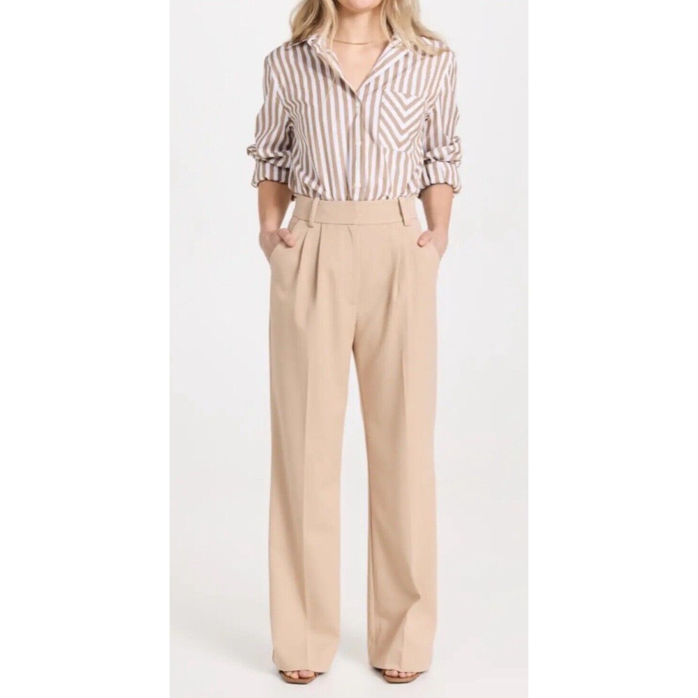 Anthropologie Favorite Daughter Beige Tailored Preppy Wide Leg Pants Sz 12 P